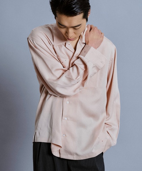 Camphor wood シャツ rhinestone rayon open collar l/s shirt