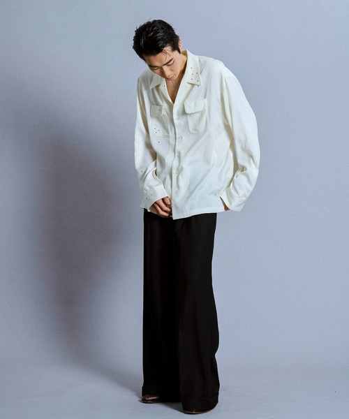 Camphor wood シャツ rhinestone rayon open collar l/s shirt