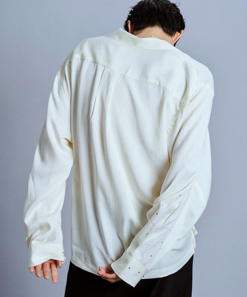 Camphor wood シャツ rhinestone rayon open collar l/s shirt