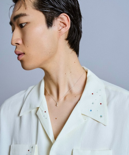 Camphor wood シャツ rhinestone rayon open collar l/s shirt