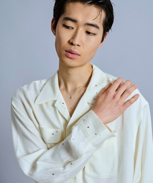 Camphor wood シャツ rhinestone rayon open collar l/s shirt