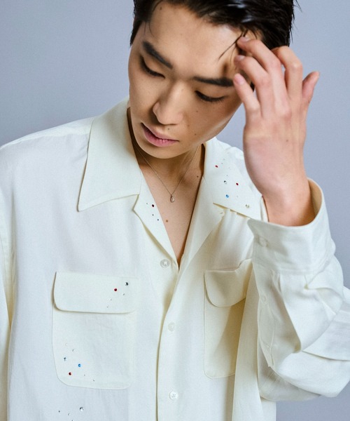 Camphor wood シャツ rhinestone rayon open collar l/s shirt