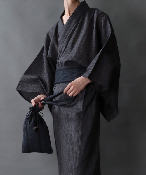 SITRY（シトリー） 甚平 浴衣 しじら織り 浴衣 ワンタッチ帯 腰紐 巾着