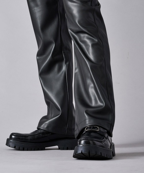 REGIEVO（レジエボ） パンツ フェイクレザーフレアパンツ メンズ