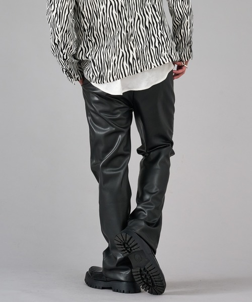REGIEVO（レジエボ） パンツ フェイクレザーフレアパンツ メンズ