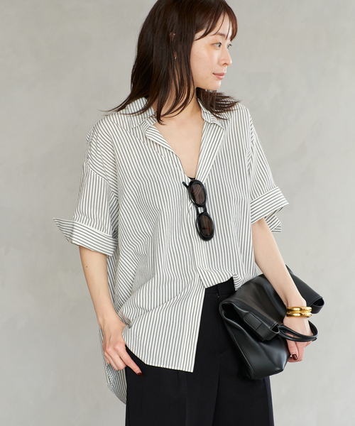 Plage - 【美品】  Plage / プラージュ | EVA MANN ハーフスリーブシャツ | 36 | ブラック | レディース Plage - 【美品】 Plage / プラージュ | EVA MANN ハーフ