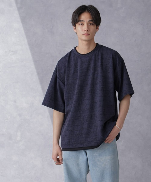 「NANO universe」 半袖Tシャツ L ネイビー メンズ