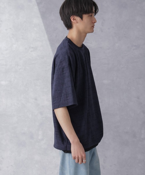「NANO universe」 半袖Tシャツ L ネイビー メンズ