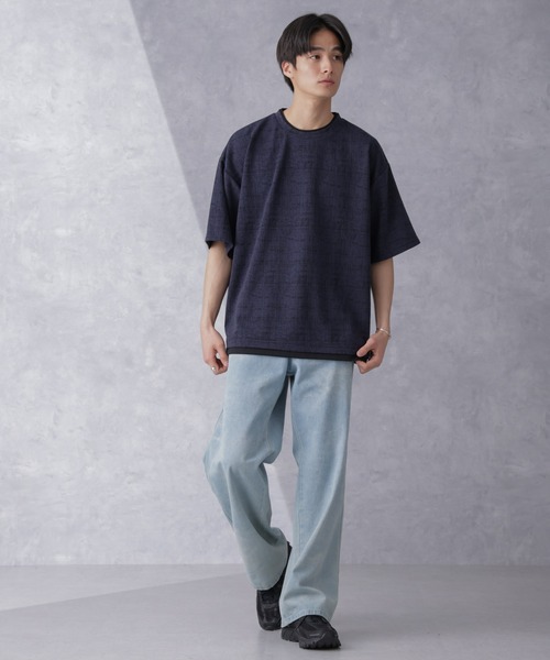 「NANO universe」 半袖Tシャツ L ネイビー メンズ