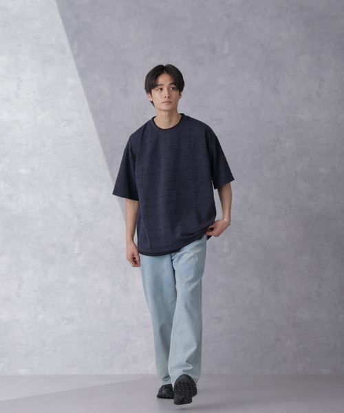 「NANO universe」 半袖Tシャツ L ネイビー メンズ