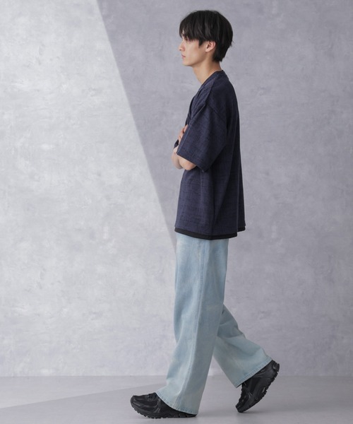 「NANO universe」 半袖Tシャツ L ネイビー メンズ