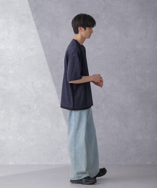 「NANO universe」 半袖Tシャツ L ネイビー メンズ
