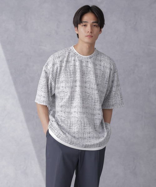 「NANO universe」 半袖Tシャツ L ネイビー メンズ