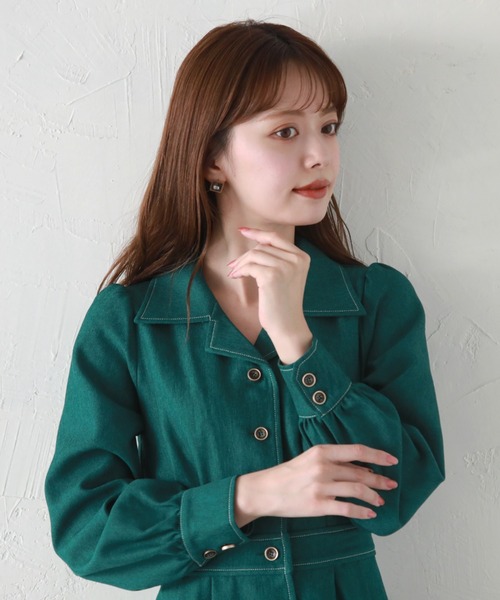 ❌ビッグ好き(⁎ᴗ͈ˬᴗ͈⁎)新品　青かかったグレーワンピース AZUL BY MOUSSY スキッパーロングワンピース 柄グレー