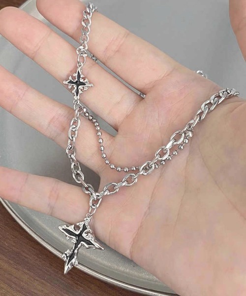 MASHIRO ネックレス 「MASHIRO」ミックスチェーンダブルクロスモチーフ