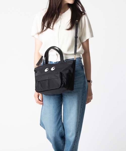 Anya Hindmarch☆Black Nylon E/W Eye Mini トート 関税/送料込 アイズ ナイロン E/W トート ミニ | Anya Hindmarch JP