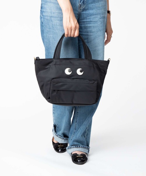 Anya Hindmarch☆Black Nylon E/W Eye Mini トート 関税/送料込 ANYA HINDMARCH トートバッグ E/W Tote Mini Eyes in ECONYLR