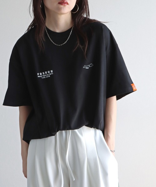 「COURO」 「FOXRUN」半袖Tシャツ M ネイビー レディース