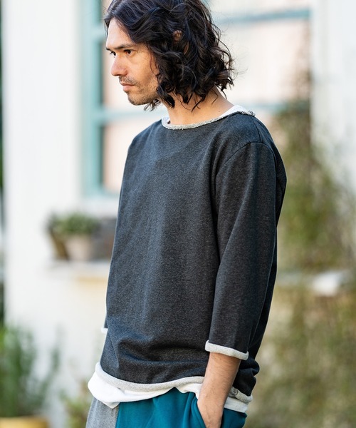 「CAMBIO」 7分袖Tシャツ L グレー メンズ