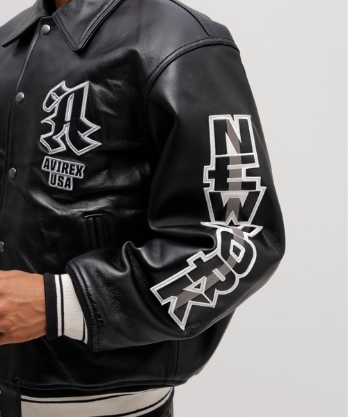 美品/希少✨AVIREX バーシティジャケット　スタジャン　オールレザー　黒 AVIREX スタジャン VARSITY JACKET TIGER / バーシティ