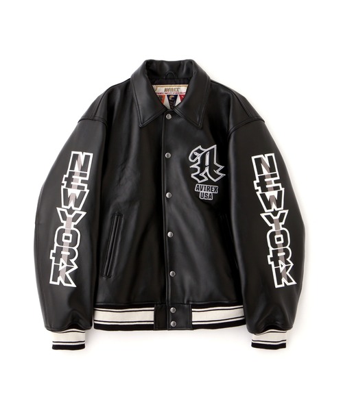 希少 80s BIO バイト 六本木 フィットネスクラブ レザー スタジャン AVIREX スタジャン 「50th Anniversary」GRAPHIC VARSITY