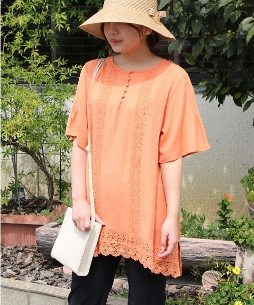 「MB mint breeze」 7分袖チュニック LL オレンジ レディース_画像3