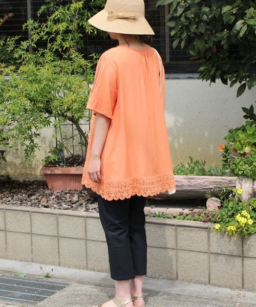 「MB mint breeze」 7分袖チュニック LL オレンジ レディース_画像4