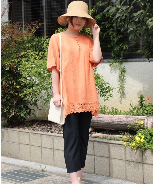 「MB mint breeze」 7分袖チュニック LL オレンジ レディース_画像8