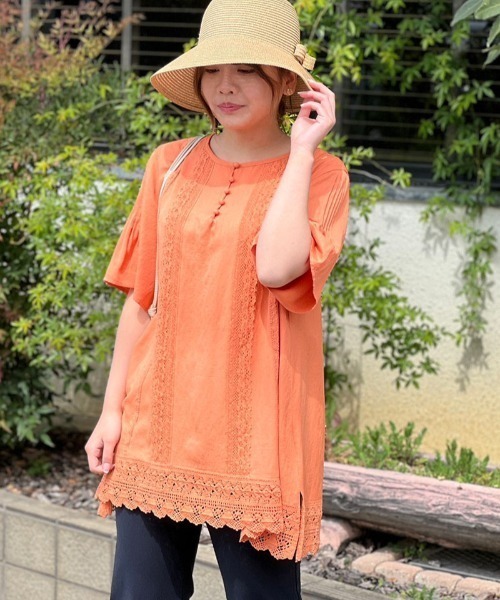 「MB mint breeze」 7分袖チュニック LL オレンジ レディース_画像9