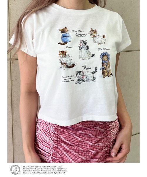 Kitten 半袖 トップス フレンチtee ピンク ローズモチーフ MORE self LOVE tシャツ 半袖 「Peter Rabbit（TM)」MITTENS TOM