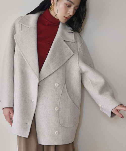 ELFRANK ピーコート pコート 「ウール70％」ビッグカラー ミドル丈