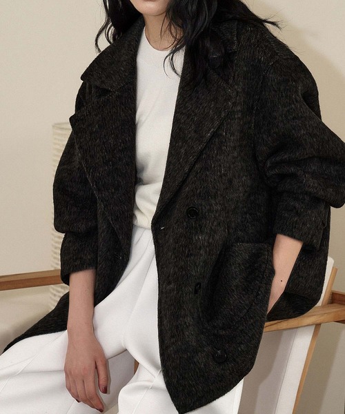 ELFRANK ピーコート pコート 「ウール70％」ビッグカラー ミドル丈