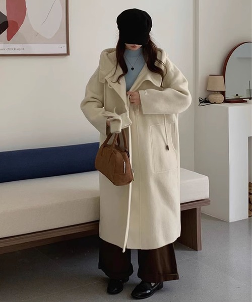 アイボリー シングルボタン ロングコート アイボリー シングルボタン ロングコート シングルボタンコート・全4色
