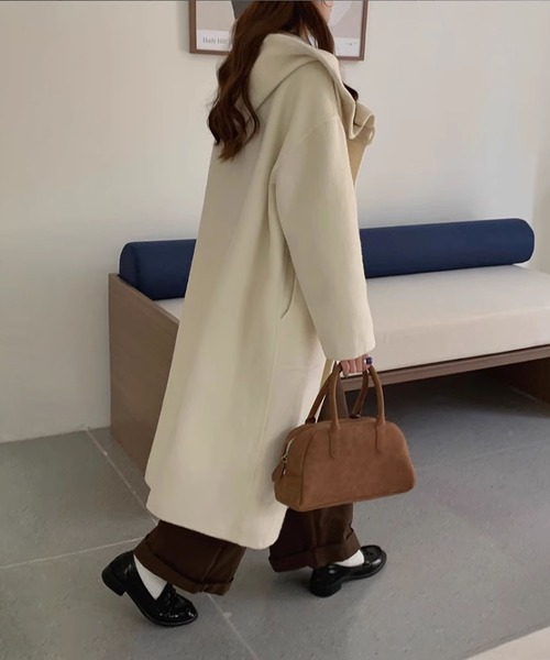 レディース 美品 ao アオ ノーカラーロングコート ダブルボタン 日本製 