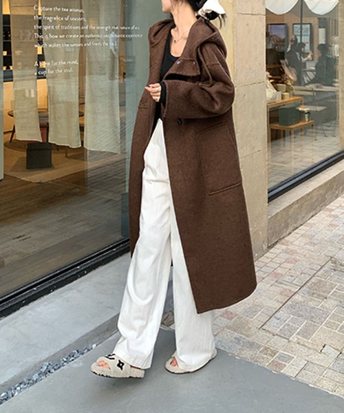 アイボリー シングルボタン ロングコート アイボリー シングルボタン ロングコート シングルボタンコート・全4色