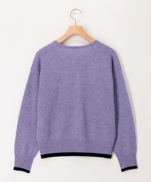 美品 ボーダーズアットバルコニー ロゴ刺繍カシミヤ100%ニット グレー×ピンク ボーダーズアットバルコニー ニット カシミヤ100% ロゴ刺繍 グレー