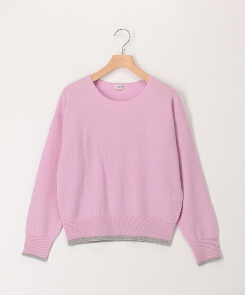 未使用 カシミヤ クルーネックニットセーター カシミヤ100% 4 M ピンク MICO COULIER（ミコクリエ） ニット セーター カシミヤ100 配色クルー