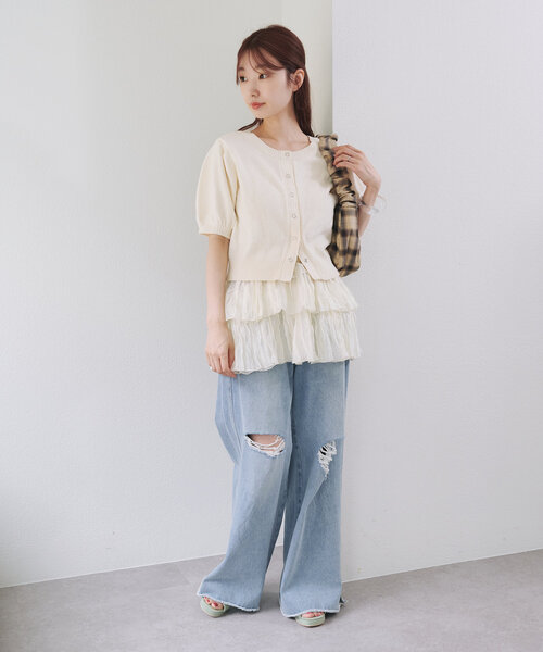 「Kastane」 半袖ニット FREE ライトグレー レディース_画像5