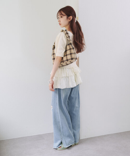 「Kastane」 半袖ニット FREE ライトグレー レディース_画像6