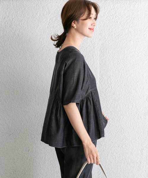 「URBAN RESEARCH DOORS」 半袖ブラウス MEDIUM ネイビー レディース_画像2