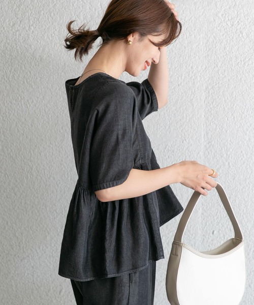 「URBAN RESEARCH DOORS」 半袖ブラウス MEDIUM ネイビー レディース_画像3