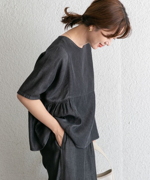 「URBAN RESEARCH DOORS」 半袖ブラウス MEDIUM ネイビー レディース_画像4