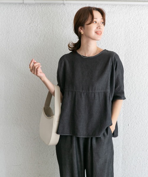 「URBAN RESEARCH DOORS」 半袖ブラウス MEDIUM ネイビー レディース_画像9