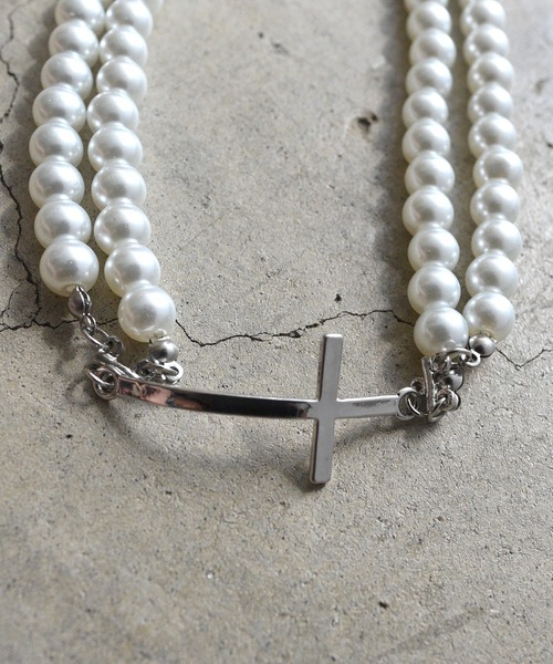 styiro（スタイロ） ネックレス ダブルパールシルバークロスチョーカー