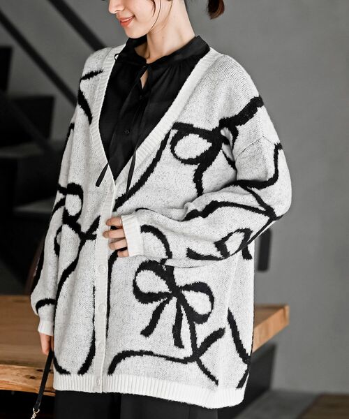 r・p・s（アールピーエス） カーディガン リボン柄Vネックニット