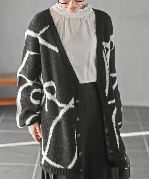 r・p・s（アールピーエス） カーディガン リボン柄Vネックニット