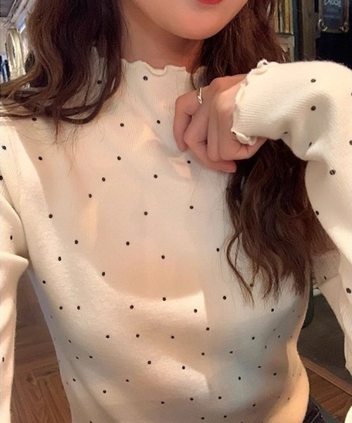水玉柄ハイネック 長袖カットソー3 ViViDAY tシャツ ドット柄ハイネックカットソー レディース : ZOZOTOWN
