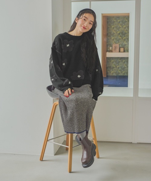 niko and…（ニコアンド） ニット セーター フラワージャガードニット