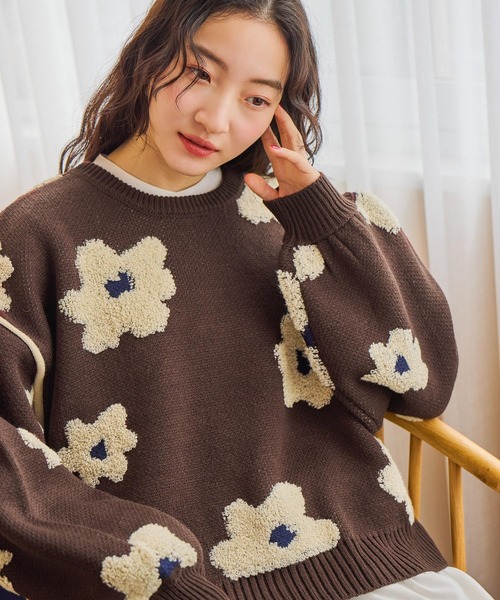 niko and…（ニコアンド） ニット セーター フラワージャガードニット
