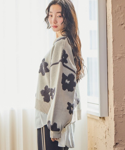 niko and…（ニコアンド） ニット セーター フラワージャガードニット